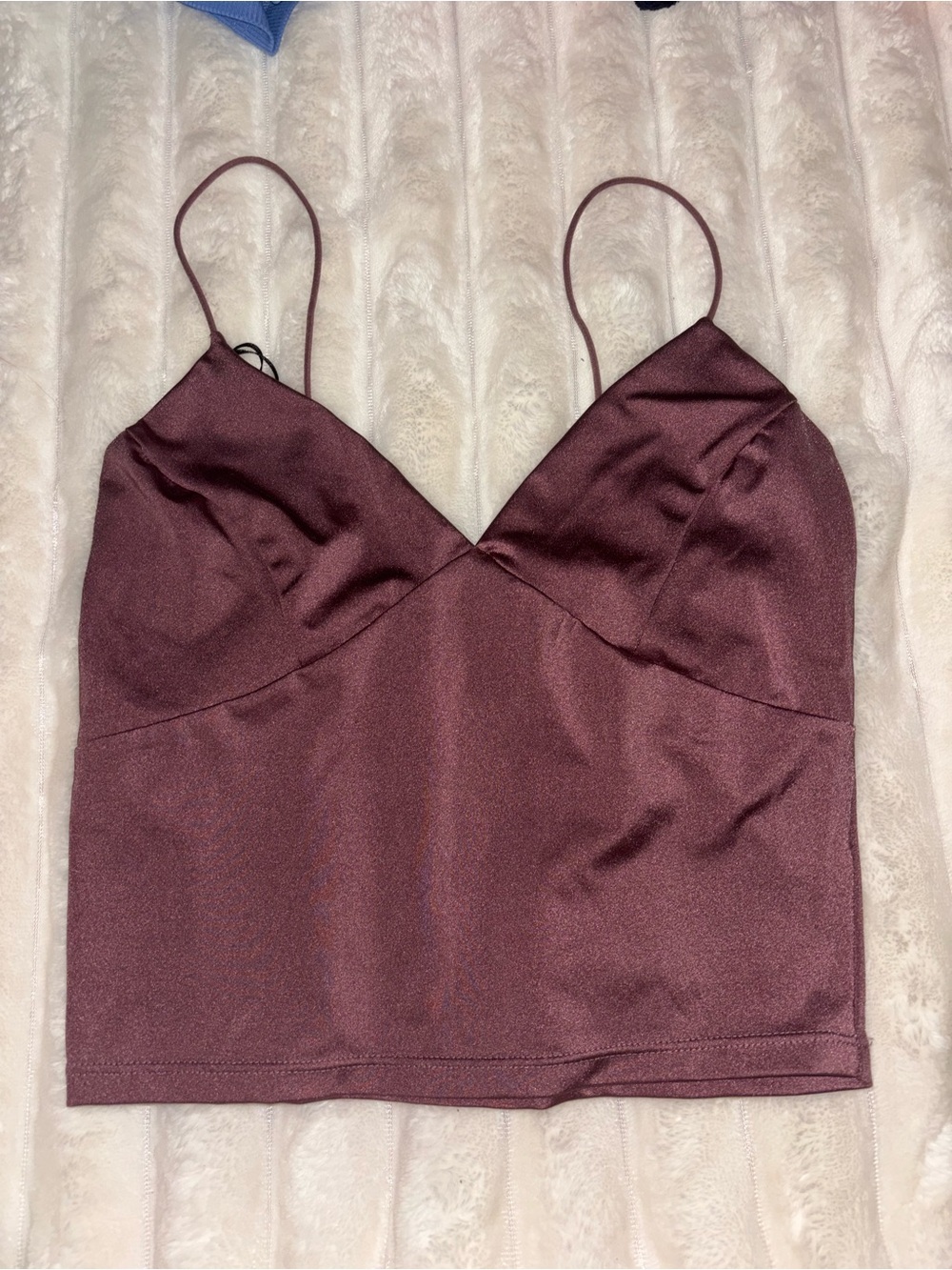 Forever 21 Satin Spaghetti Strap Crop Top - Burgundy